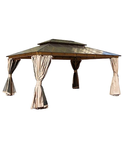 Clihome 15.84-ft x 11.9-ft Hardtop Gazebo Yellow Brown with Hardtop Roof