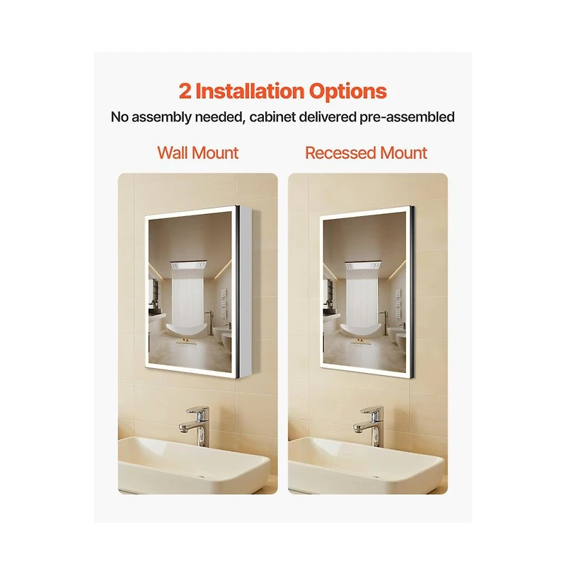 Slickblue Recessed Wall Medicine Cabinet with Side Mirrors and Lighting