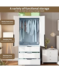 Armoire Wardrobe Closet, 69.5" Wooden Wardrobe Cabinet with 3 Drawers, Hanging Rod, 2 Doors Clothing Storage Cabinet for Bedroom, Large Capacity Stora