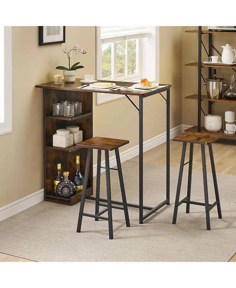 gaomon 3 Piece Small Bar Table and Chairs Set, Kitchen Table for 2 with 3 Storage Shelves, Dining Table with Stools for Small Apartment, Dining Room,