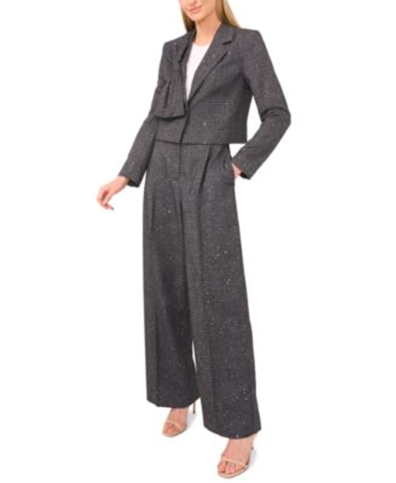 Cece Womens Cropped Bow Blazer Mid Rise Wide Leg Trousers