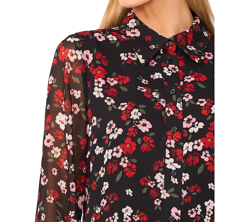 CeCe Women's Long Sleeve Button Down Blouse