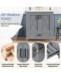 Casainc 30" Bathroom Vanity with Sink, Solid Wood Frame and Mdf, 2 Soft-Close Doors, Drawer Storage Shelves