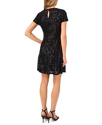 CeCe Women's Short Sleeve Godet Sequin Dress