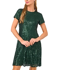 CeCe Women's Short Sleeve Godet Sequin Dress