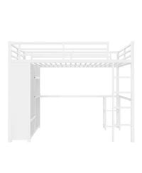 Streamdale Furniture Queen Loft Bed with Wardrobe Desk & Shelves - White