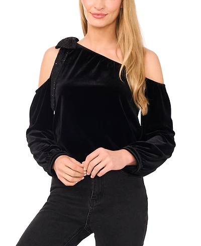 CeCe Women's One Shoulder Top with Sequin Bow
