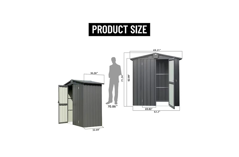 Clihome 3-ft x 5.7-ft Galvanized steel Storage Shed