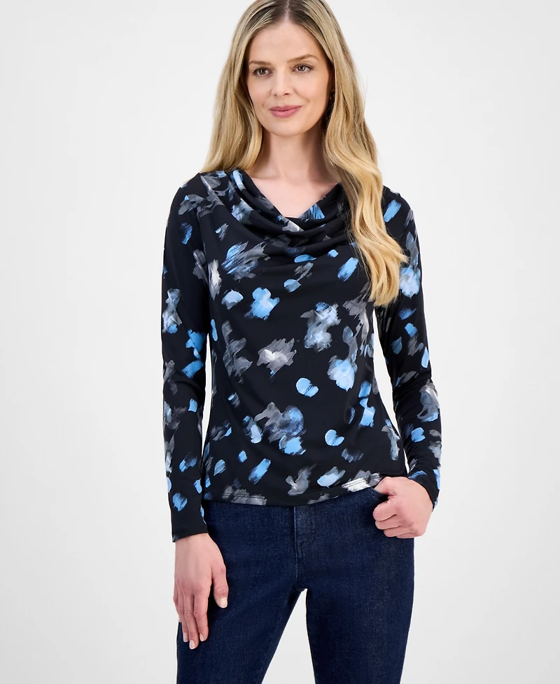 I.n.c. International Concepts Petite Printed Cowlneck Top, Macy's Exclusive