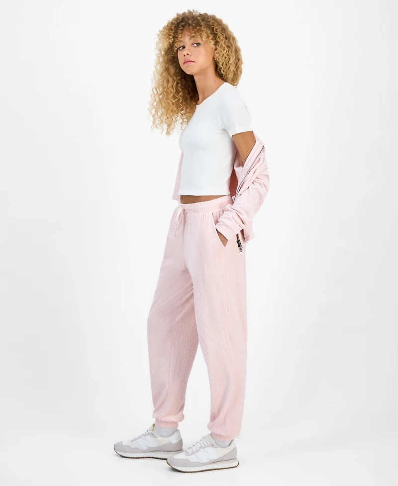Hippie Rose Juniors' Cable Knit Heart Velour Jogger Pants