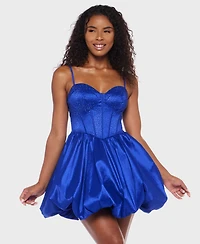 Alex & Sophia Juniors' Rhinestone Strappy Bustier Bodice Dress