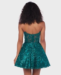 Alex & Sophia Juniors' Scoop Neck Strapless Bustier Dress
