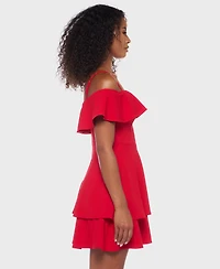 B Darlin Juniors' Ruffled Off-The-Shoulder Dress