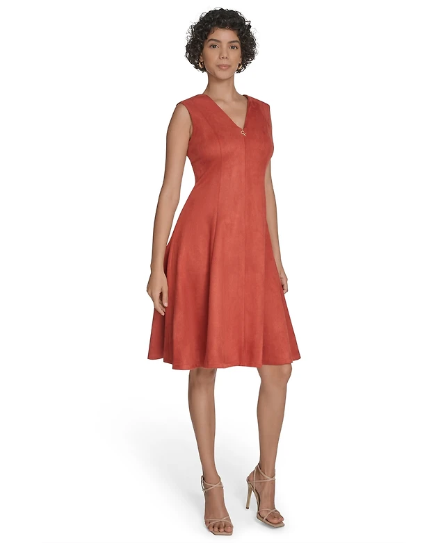 calvin klein scuba midi fit & flare dress Calvin Klein Sleeveless Belted Floral Scuba A-Line Midi Women's Dress : 8