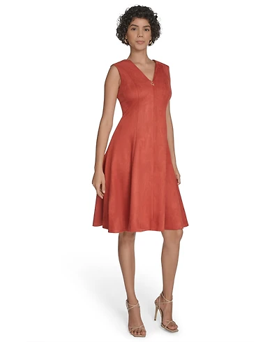 Calvin Klein Petite Scuba Suede Fit and Flare Dress