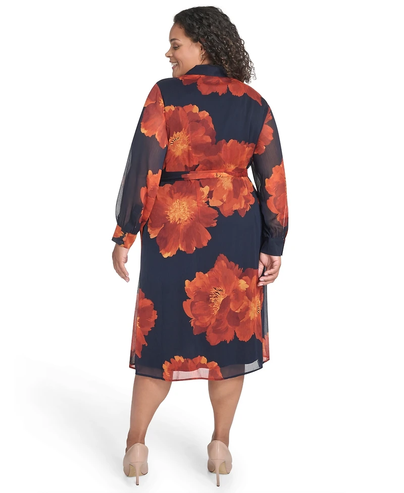 Calvin Klein Plus Long-Sleeve Printed Midi Dress