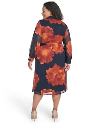 Calvin Klein Plus Long-Sleeve Printed Midi Dress