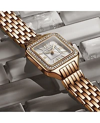 Stuhrling Confidant 4020 Women s Square Watch – Quartz Movement, 27mm Case, Crystal-Accented Bezel