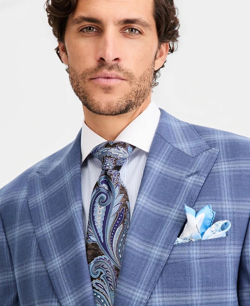Tayion Collection Men's Classic-Fit Navy Plaid Suit Separates Jacket