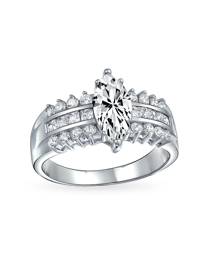 Bling Jewelry European Old World Style 2.5CT Marquise Cz Solitaire Promise Ring with Triple Row Band in Sterling Silver