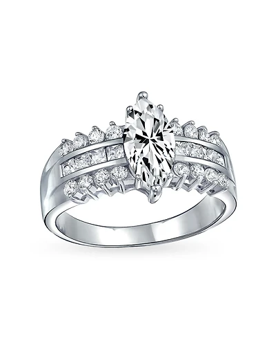 Bling Jewelry European Old World Style 2.5CT Marquise Cz Solitaire Promise Ring with Triple Row Band Sterling Silver