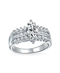 Bling Jewelry European Old World Style 2.5CT Marquise Cz Solitaire Promise Ring with Triple Row Band in Sterling Silver