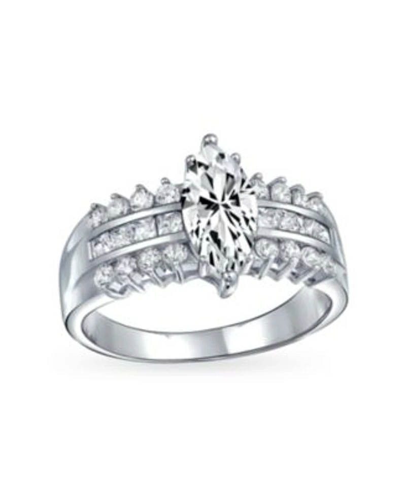Bling Jewelry European Old World Style 2.5CT Marquise Cz Solitaire Promise Ring with Triple Row Band in Sterling Silver