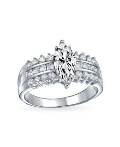 Bling Jewelry European Old World Style 2.5CT Marquise Cz Solitaire Promise Ring with Triple Row Band in Sterling Silver