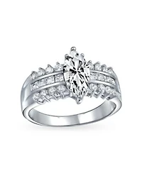 Bling Jewelry European Old World Style 2.5CT Marquise Cz Solitaire Promise Ring with Triple Row Band in Sterling Silver