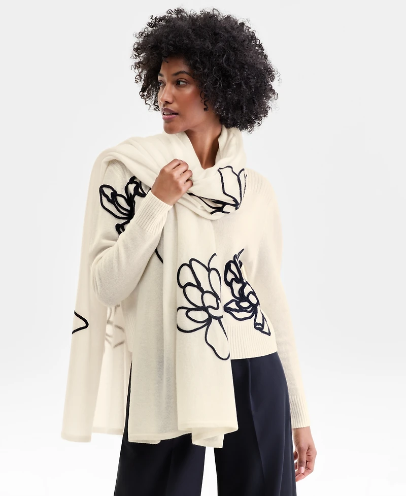 Charter Club Women's 100% Cashmere Embroidered Floral Oversized Scarf, Macy's Exclusive