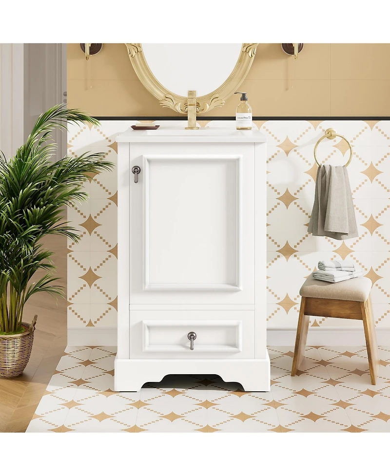 Casainc 20; Bathroom Vanity with Ceramic Sink, Soft-Close Door, U-Shaped Shelf, Drawer and Storage Rack