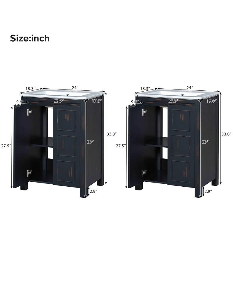 Casainc 48" Bathroom Vanity Combo with Double Ceramic Sinks, Separate Cabinets, Storage Shelf and Soft-Close Doors