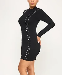 Invitee Juniors' Mock Neck Studded Short Sweater Dress