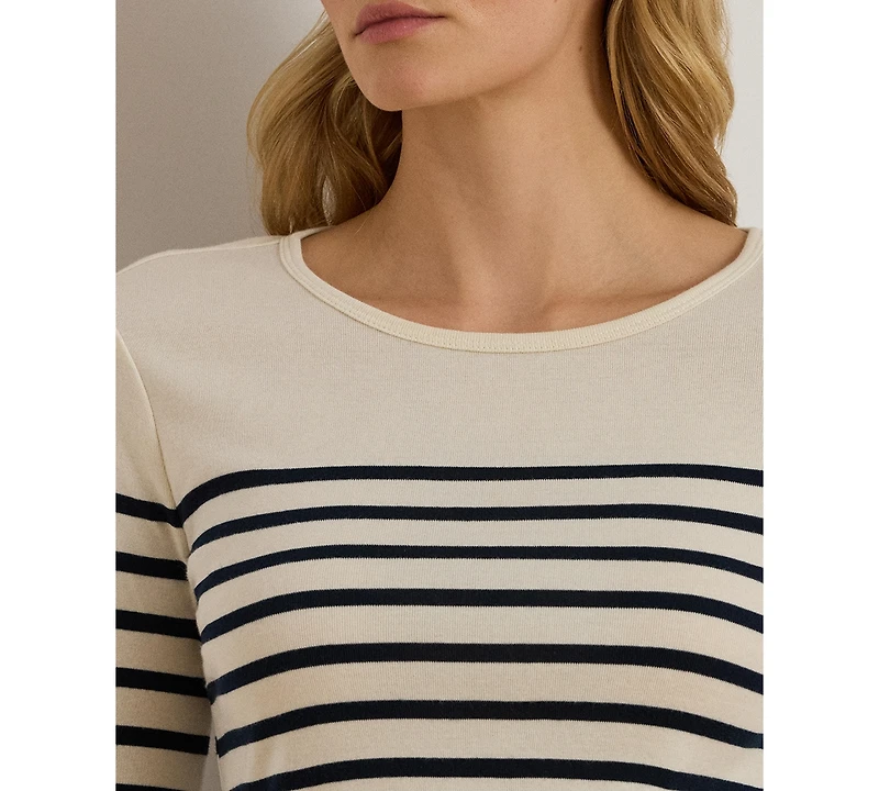 Lauren Ralph Women's Striped Cotton Long-Sleeve Tee