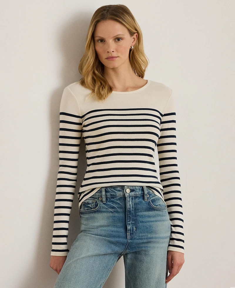 Lauren Ralph Women's Striped Cotton Long-Sleeve Tee