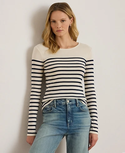 Lauren Ralph Women's Striped Cotton Long-Sleeve Tee