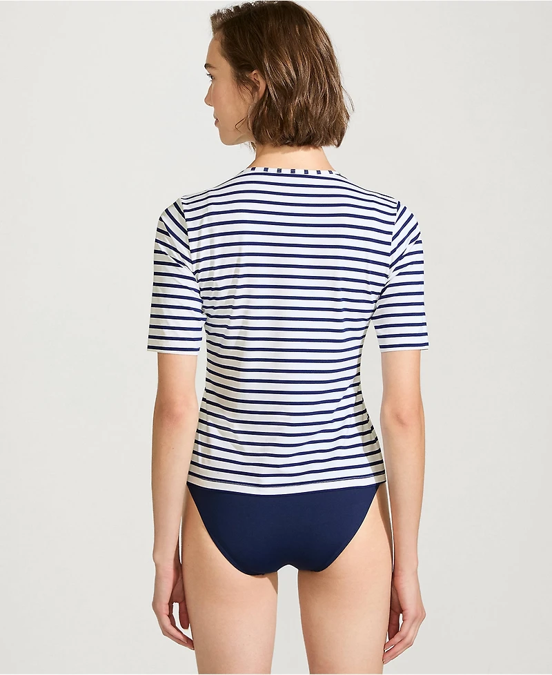 Lands' End Women's Long Crew Neck Rash Guard Upf 50 Sun Protection Swim Tee