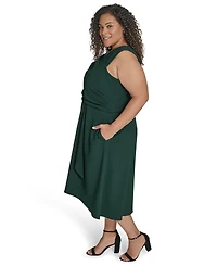 Vince Camuto Plus Asymmetric Neck Draped Midi Dress