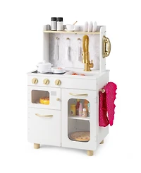 Mecale Kids Kitchen Set Pretend Play Kitchen with Stoves Faucet Sink Telephone Microwave and Oven-White