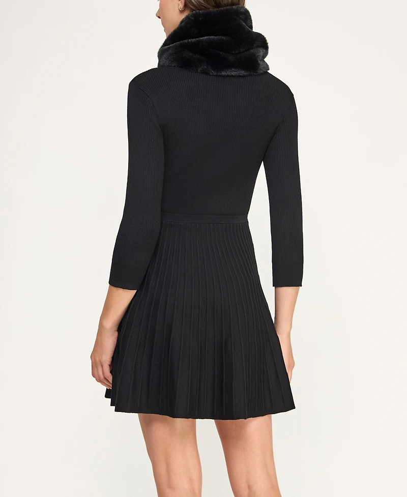Bcx Juniors' 2-Piece V-Neck Fit and Flare Sweater Dress with Scarf Set