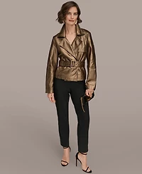 Donna Karan New York Women's Distressed Metallic Belted Jacket
