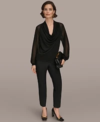Donna Karan New York Women's Long Sleeve Mix Media Top