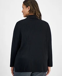 Jones New York Plus Wide Rib Funnel-Neck Sweater