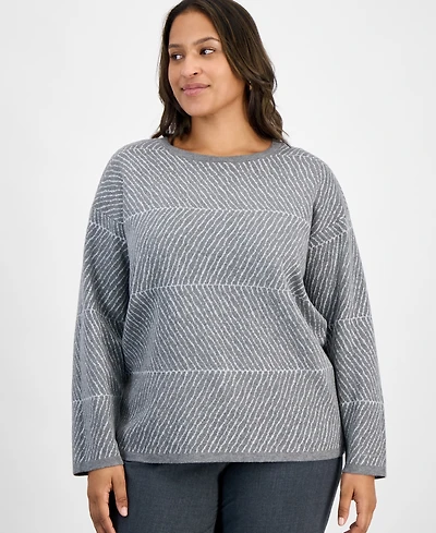 Jones New York Plus Metallic Stripe Crewneck Sweater