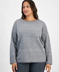 Jones New York Plus Metallic Stripe Crewneck Sweater