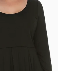 White Mark Plus Classic Long Sleeve Fit and Flare Dress