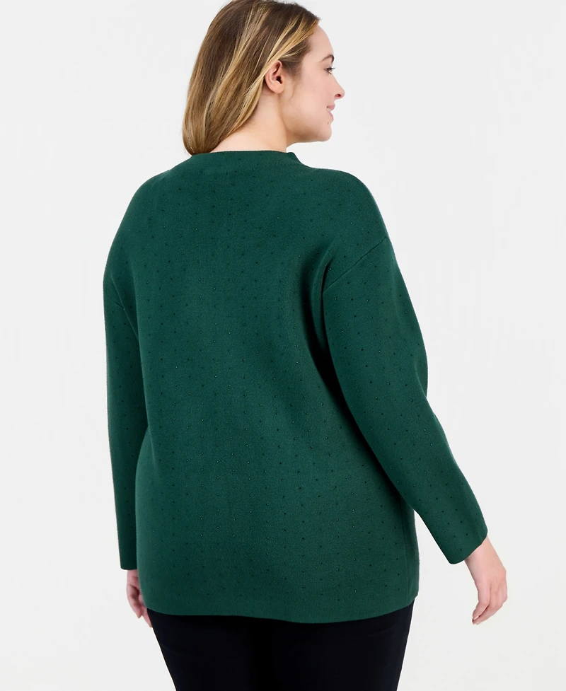 Jones New York Plus Embellished Funnel-Neck Sweater