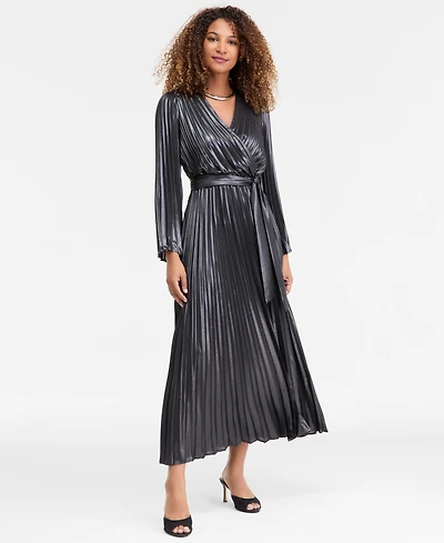 I.n.c. International Concepts Women's Pleated Metallic Maxi Dress, Macy's Exclusive