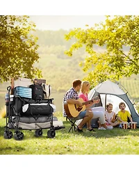 450lbs Heavy Duty Double Decker Collapsible Folding Wagon Cart with 360° Wheels, and Extra Storage