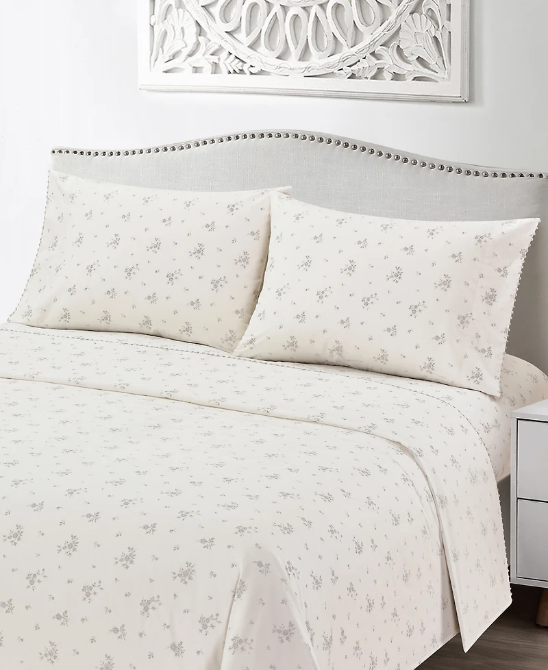 Sunham Callie Floral 200-Thread Count Cotton 4-Pc. Sheet Set, Full